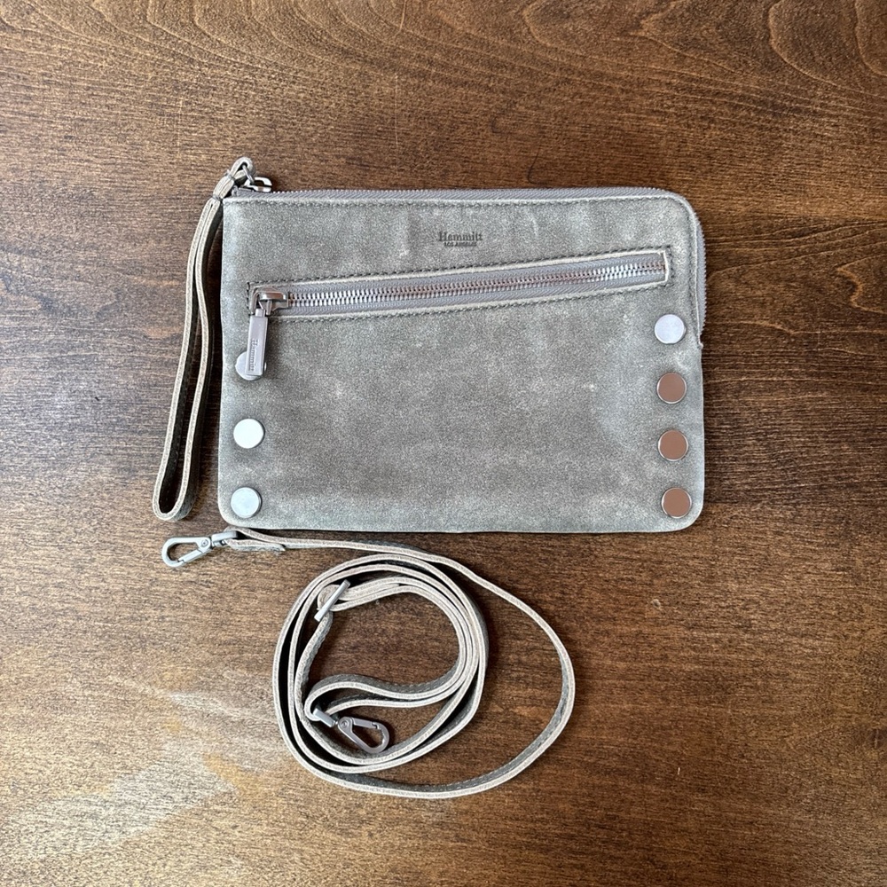 Hammitt Taupe Suede Wristlet/Crossbody with Silver Accents